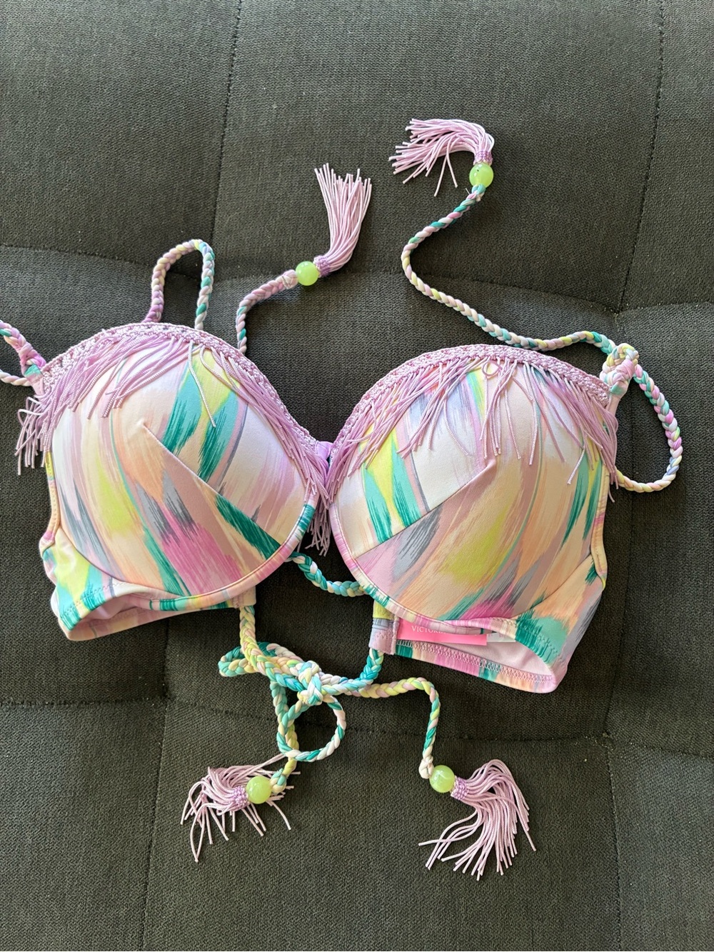 Victoria's Secret Pastel Brushstroke Fringe Bikini Top - Pink Multicolor